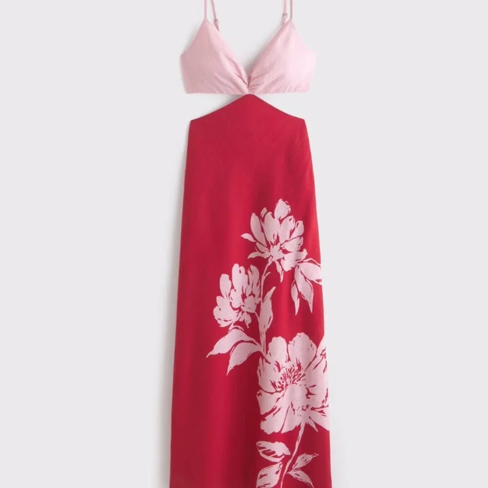 Abercrombie & Fitch Pink and Red Floral Maxi Dress